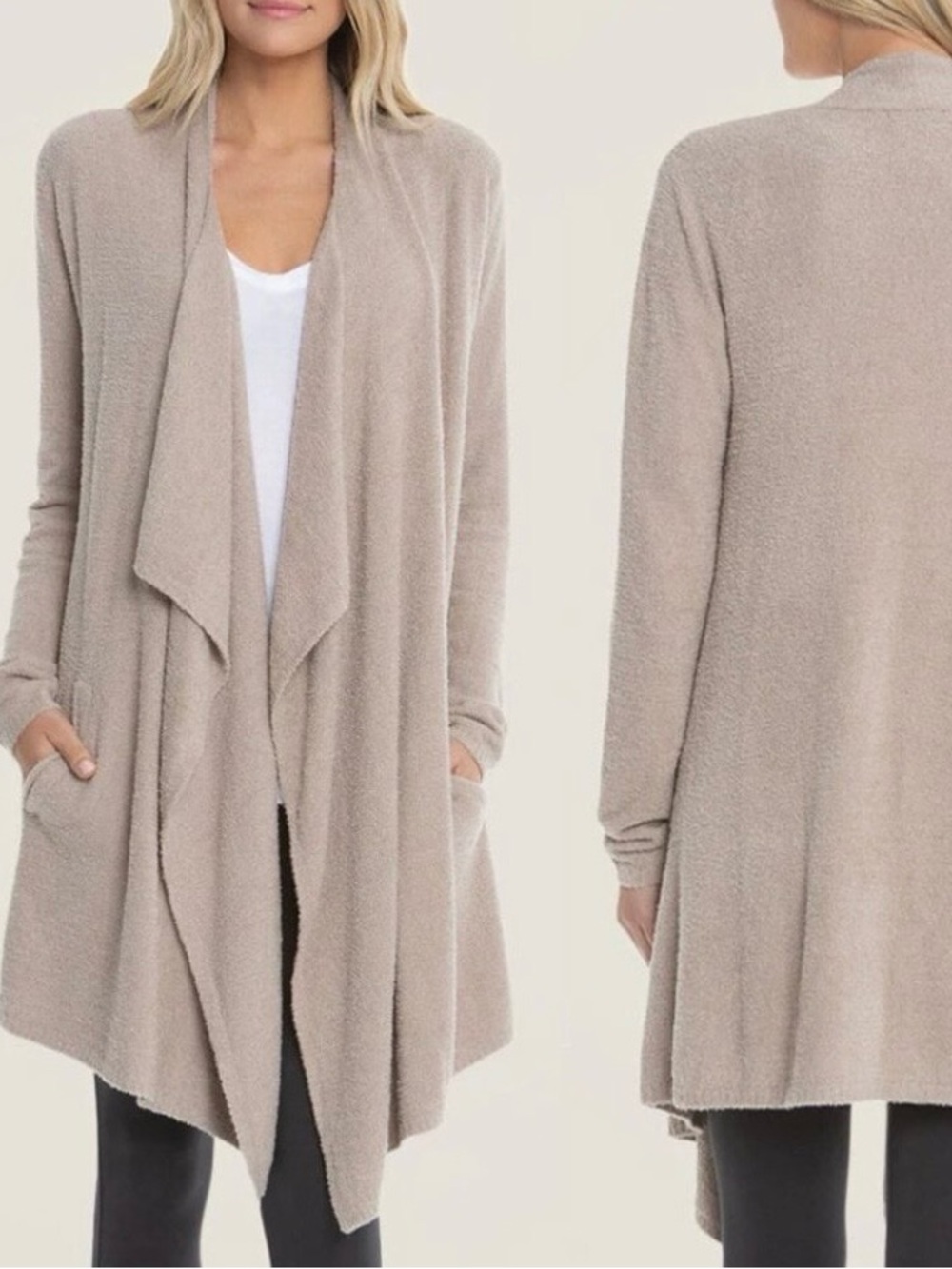 Barefoot Dreams Longline Open-Front Cardigan - Beige Taupe Sz L/XL EUC! Like NEW